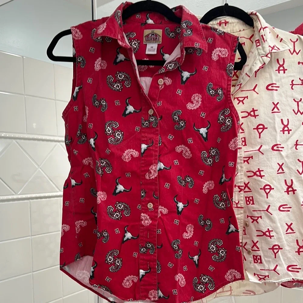 Vintage Barnfly Western Sleeveless Cotton Tops - Red and Cream- M - Picture 6 of 8